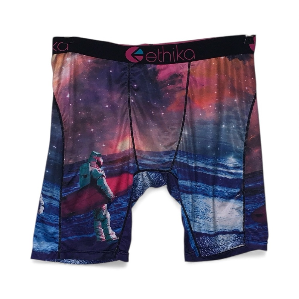 Ethika Surf Astronaut Men on Moon Stars Long Boxers Pink Blue Green Logo M